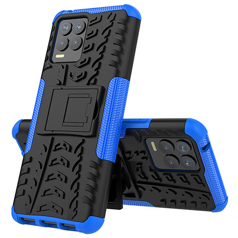 Custodia Silicone e Plastica Opaca Cover con Supporto JX2 per Realme 8 4G Blu