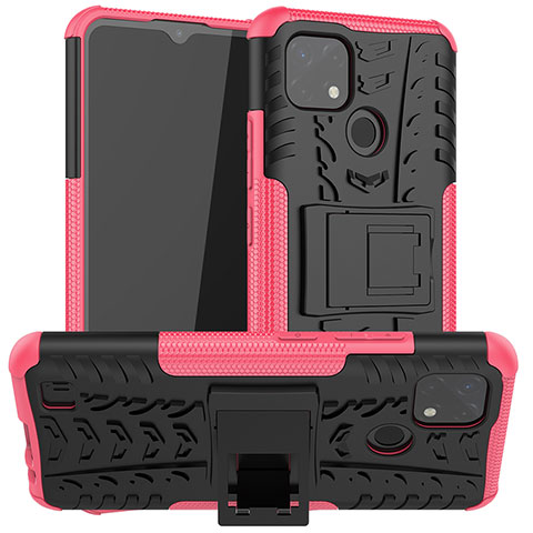 Custodia Silicone e Plastica Opaca Cover con Supporto JX2 per Realme C20 Rosa Caldo