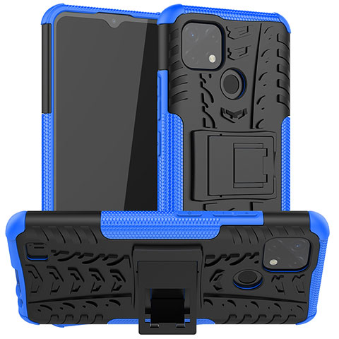 Custodia Silicone e Plastica Opaca Cover con Supporto JX2 per Realme C20A Blu