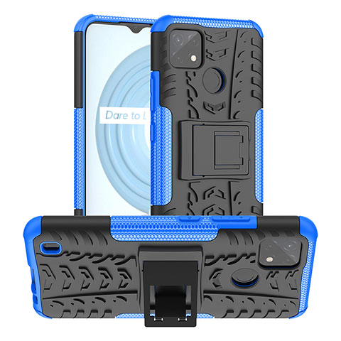 Custodia Silicone e Plastica Opaca Cover con Supporto JX2 per Realme C25Y Blu