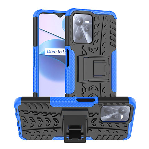 Custodia Silicone e Plastica Opaca Cover con Supporto JX2 per Realme C35 Blu