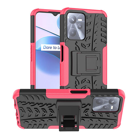 Custodia Silicone e Plastica Opaca Cover con Supporto JX2 per Realme Narzo 50A Prime Rosa Caldo