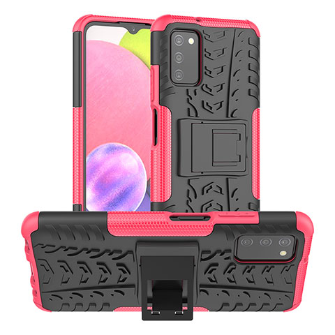 Custodia Silicone e Plastica Opaca Cover con Supporto JX2 per Samsung Galaxy M02s Rosa Caldo