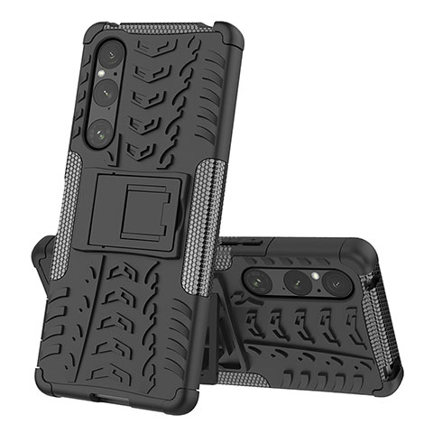 Custodia Silicone e Plastica Opaca Cover con Supporto JX2 per Sony Xperia 1 V Nero