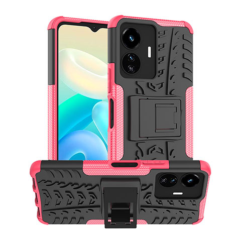 Custodia Silicone e Plastica Opaca Cover con Supporto JX2 per Vivo iQOO Z6 Lite 5G Rosa Caldo