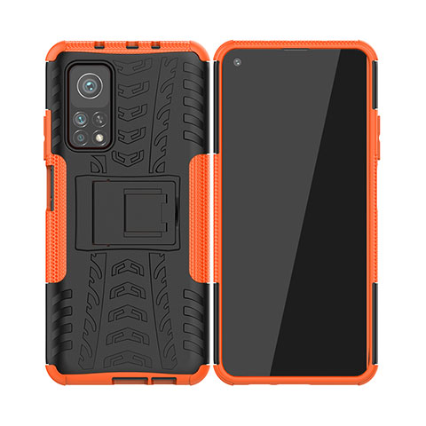 Custodia Silicone e Plastica Opaca Cover con Supporto JX2 per Xiaomi Mi 10T 5G Arancione