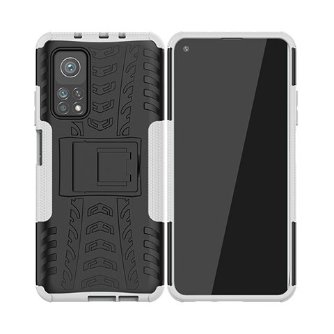 Custodia Silicone e Plastica Opaca Cover con Supporto JX2 per Xiaomi Mi 10T Pro 5G Argento