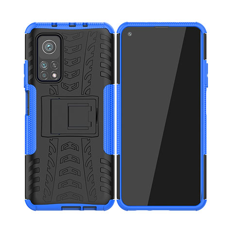 Custodia Silicone e Plastica Opaca Cover con Supporto JX2 per Xiaomi Mi 10T Pro 5G Blu