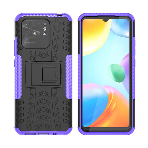 Custodia Silicone e Plastica Opaca Cover con Supporto JX2 per Xiaomi Redmi 10 India Viola