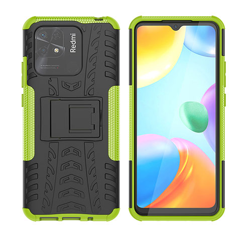 Custodia Silicone e Plastica Opaca Cover con Supporto JX2 per Xiaomi Redmi 10C 4G Verde