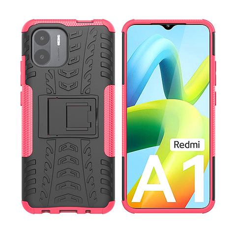 Custodia Silicone e Plastica Opaca Cover con Supporto JX2 per Xiaomi Redmi A1 Rosa Caldo