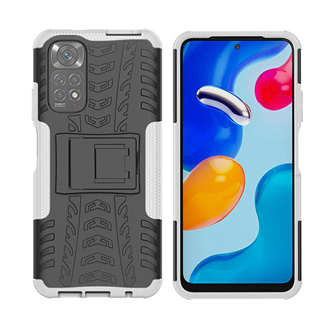 Custodia Silicone e Plastica Opaca Cover con Supporto JX2 per Xiaomi Redmi Note 11S 4G Argento