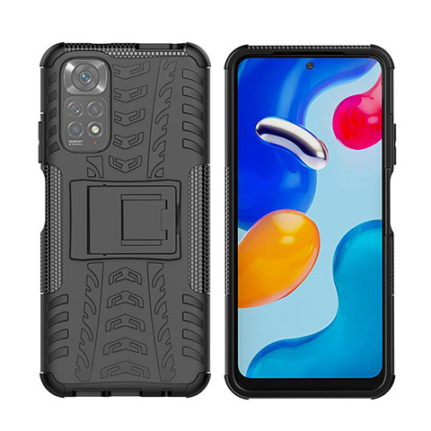 Custodia Silicone e Plastica Opaca Cover con Supporto JX2 per Xiaomi Redmi Note 11S 4G Nero