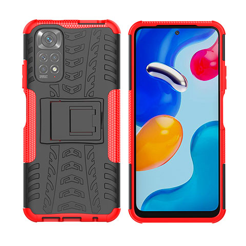 Custodia Silicone e Plastica Opaca Cover con Supporto JX2 per Xiaomi Redmi Note 11S 4G Rosso