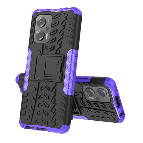 Custodia Silicone e Plastica Opaca Cover con Supporto JX2 per Xiaomi Redmi Note 11T Pro+ Plus 5G Viola