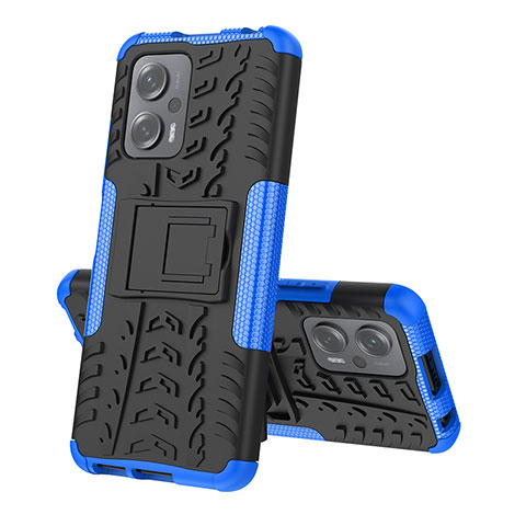 Custodia Silicone e Plastica Opaca Cover con Supporto JX2 per Xiaomi Redmi Note 12T Pro 5G Blu