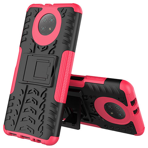 Custodia Silicone e Plastica Opaca Cover con Supporto JX2 per Xiaomi Redmi Note 9T 5G Rosa Caldo