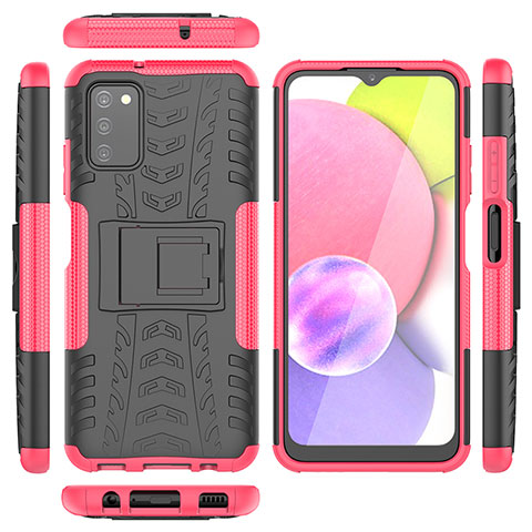 Custodia Silicone e Plastica Opaca Cover con Supporto JX5 per Samsung Galaxy A02s Rosa Caldo