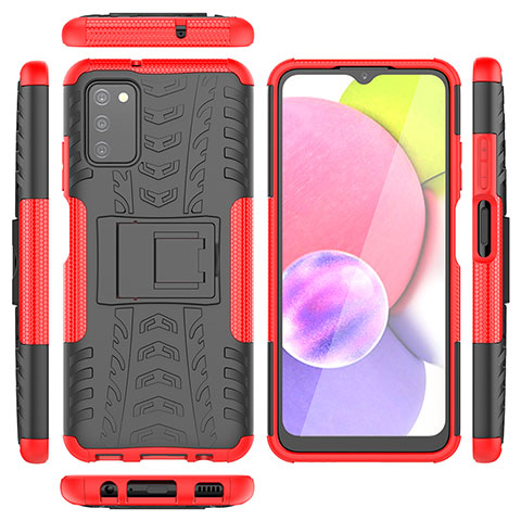 Custodia Silicone e Plastica Opaca Cover con Supporto JX5 per Samsung Galaxy A02s Rosso