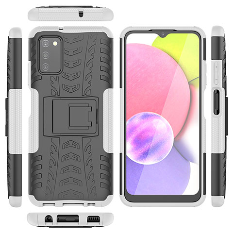 Custodia Silicone e Plastica Opaca Cover con Supporto JX5 per Samsung Galaxy A03s Argento