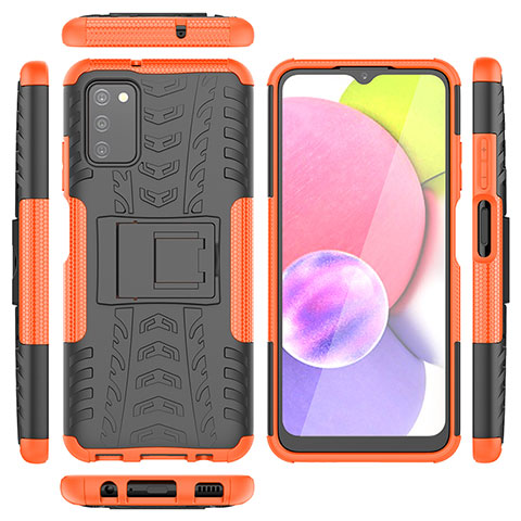 Custodia Silicone e Plastica Opaca Cover con Supporto JX5 per Samsung Galaxy F02S SM-E025F Arancione