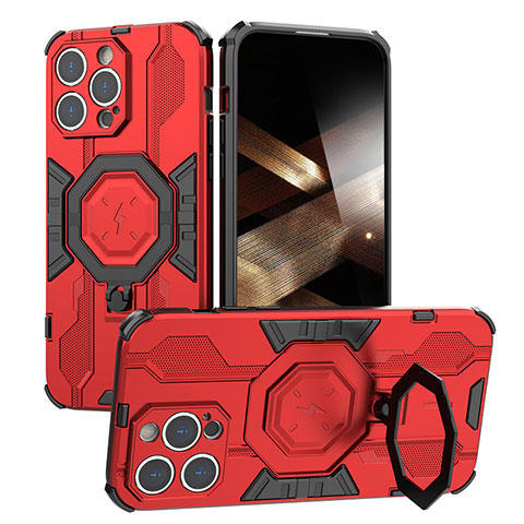 Custodia Silicone e Plastica Opaca Cover con Supporto K01C per Apple iPhone 14 Pro Max Rosso