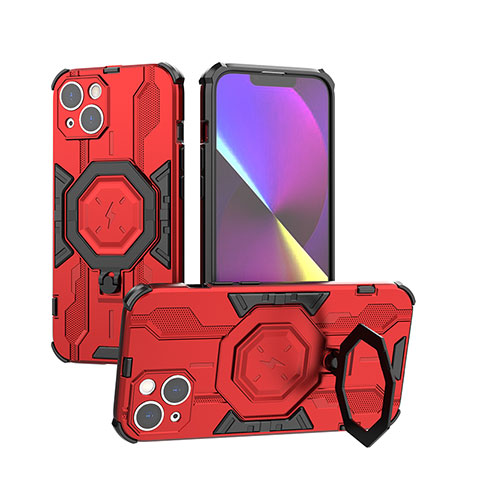 Custodia Silicone e Plastica Opaca Cover con Supporto K02C per Apple iPhone 14 Rosso