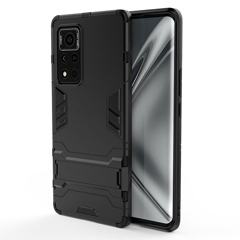 Custodia Silicone e Plastica Opaca Cover con Supporto KC1 per Huawei Honor V40 5G Nero