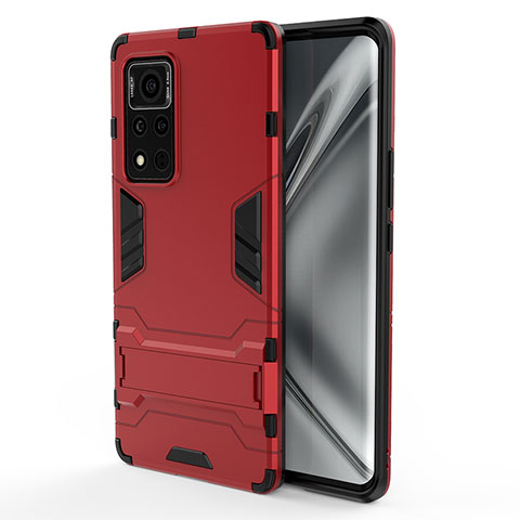 Custodia Silicone e Plastica Opaca Cover con Supporto KC1 per Huawei Honor V40 5G Rosso