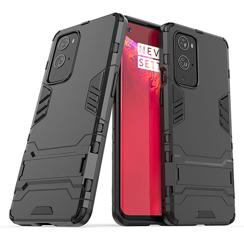 Custodia Silicone e Plastica Opaca Cover con Supporto KC1 per OnePlus 9 Pro 5G Nero