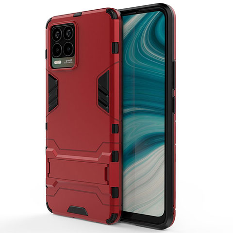 Custodia Silicone e Plastica Opaca Cover con Supporto KC1 per Realme 8 Pro Rosso