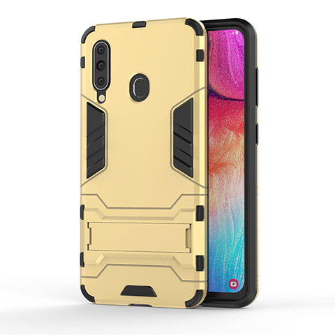 Custodia Silicone e Plastica Opaca Cover con Supporto KC1 per Samsung Galaxy A60 Oro