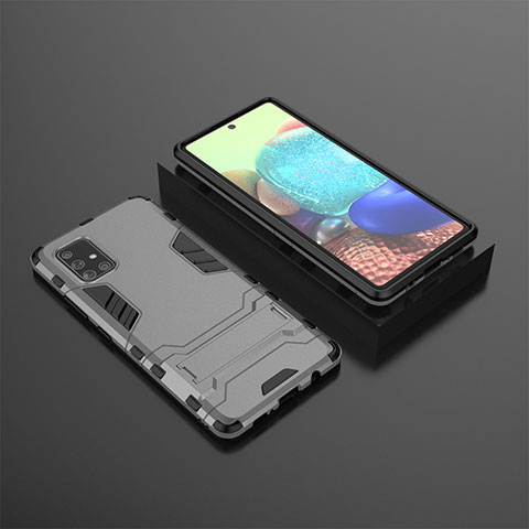 Custodia Silicone e Plastica Opaca Cover con Supporto KC1 per Samsung Galaxy A71 4G A715 Grigio