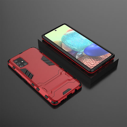 Custodia Silicone e Plastica Opaca Cover con Supporto KC1 per Samsung Galaxy A71 5G Rosso