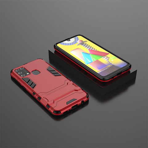 Custodia Silicone e Plastica Opaca Cover con Supporto KC1 per Samsung Galaxy M31 Rosso