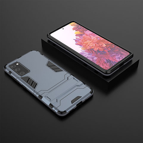 Custodia Silicone e Plastica Opaca Cover con Supporto KC1 per Samsung Galaxy S20 FE 4G Blu