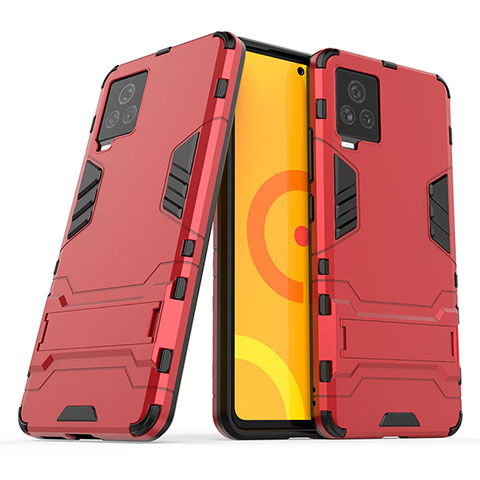 Custodia Silicone e Plastica Opaca Cover con Supporto KC1 per Vivo iQOO 7 Legend 5G Rosso