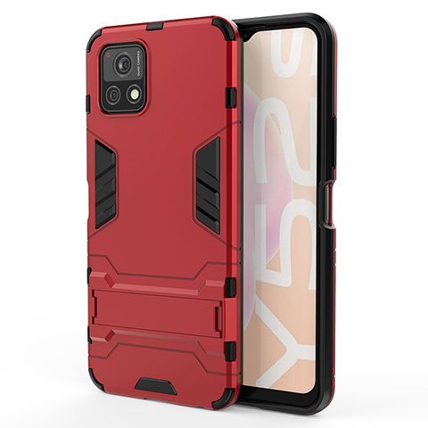 Custodia Silicone e Plastica Opaca Cover con Supporto KC1 per Vivo iQOO U3x 5G Rosso