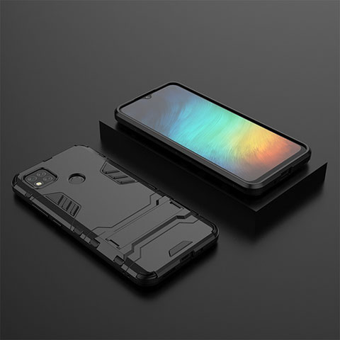 Custodia Silicone e Plastica Opaca Cover con Supporto KC1 per Xiaomi POCO C3 Nero