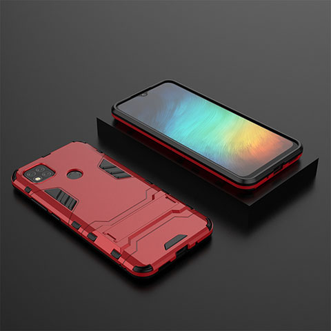 Custodia Silicone e Plastica Opaca Cover con Supporto KC1 per Xiaomi POCO C3 Rosso