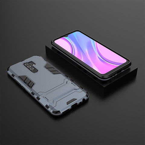 Custodia Silicone e Plastica Opaca Cover con Supporto KC1 per Xiaomi Redmi 9 Prime India Blu