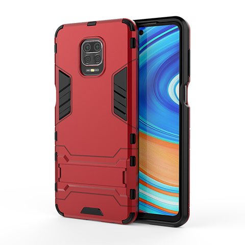 Custodia Silicone e Plastica Opaca Cover con Supporto KC1 per Xiaomi Redmi Note 9 Pro Max Rosso