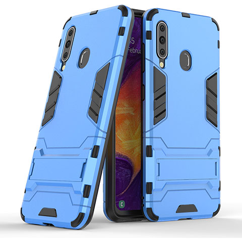 Custodia Silicone e Plastica Opaca Cover con Supporto KC2 per Samsung Galaxy A60 Cielo Blu