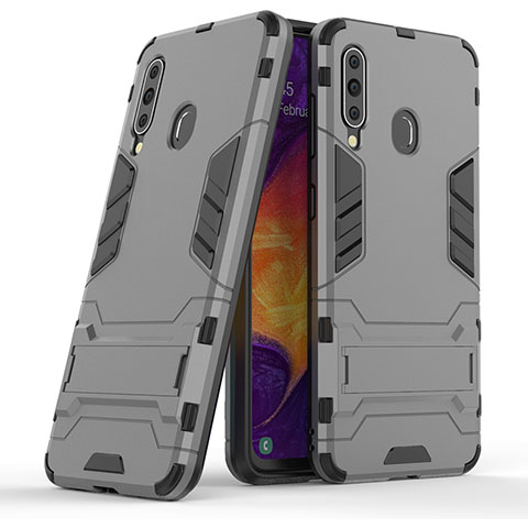 Custodia Silicone e Plastica Opaca Cover con Supporto KC2 per Samsung Galaxy M40 Grigio