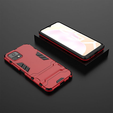 Custodia Silicone e Plastica Opaca Cover con Supporto KC2 per Vivo iQOO U3x 5G Rosso