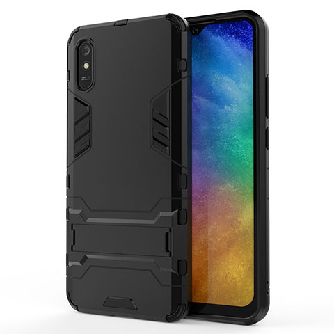 Custodia Silicone e Plastica Opaca Cover con Supporto KC2 per Xiaomi Redmi 9AT Nero