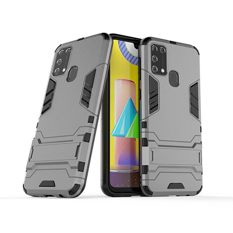 Custodia Silicone e Plastica Opaca Cover con Supporto KC3 per Samsung Galaxy M21s Grigio