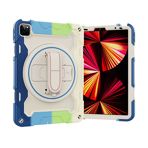 Custodia Silicone e Plastica Opaca Cover con Supporto L03 per Apple iPad Pro 11 (2022) Blu