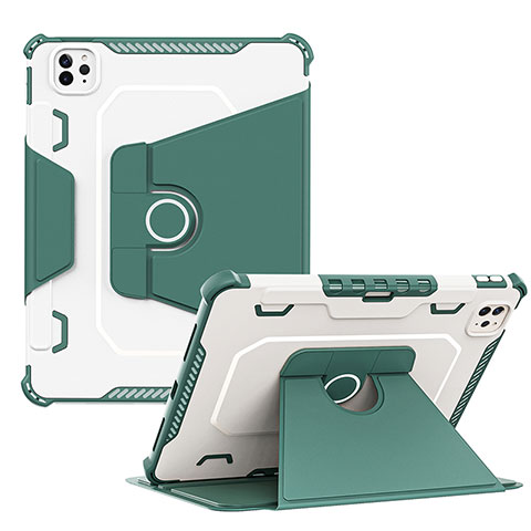 Custodia Silicone e Plastica Opaca Cover con Supporto L04 per Apple iPad Pro 11 (2021) Verde