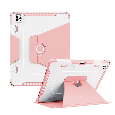 Custodia Silicone e Plastica Opaca Cover con Supporto L04 per Apple iPad Pro 12.9 (2021) Rosa